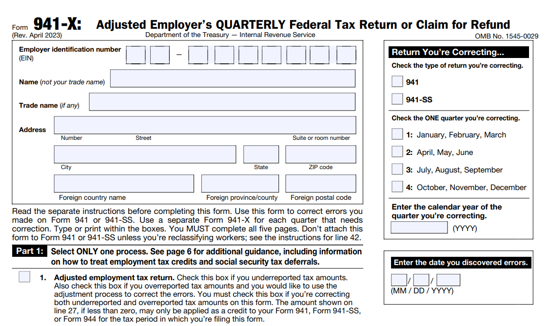 Irs Form 941 For Year 2025
